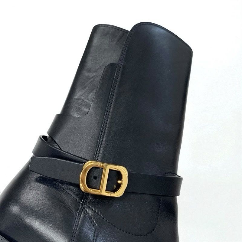 Christian Dior Empreinte Boots Short Shoes Leather Black Gold Belt Logo