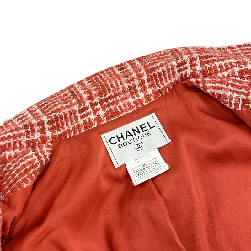 Chanel Coat Size 38 M Women's P07620 Red And White Tweed / Coco Mark / Long