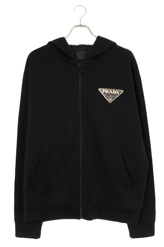Prada 23SS Ujl75a Lined Lynylon Rhinestone Logo Patch Hoodie Men's M