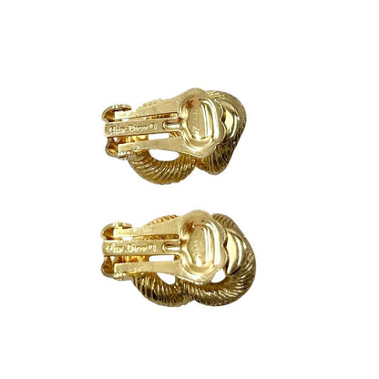 Christian DIOR Earrings Plated Metal Plated Metal Rhinestone Twisted Rope Gold