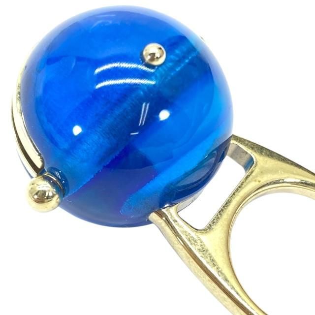 Christian DIOR Ring Accessories Jewelry Small Tribal Ball Logo GP Gold Blue (M