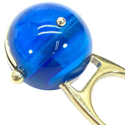 Christian DIOR Ring Accessories Jewelry Small Tribal Ball Logo GP Gold Blue (M