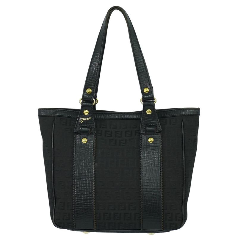 Authentic Fendi Zucchino Tote Handbag Canvas Black 8bh161 Zucchino Bag Pre-owned