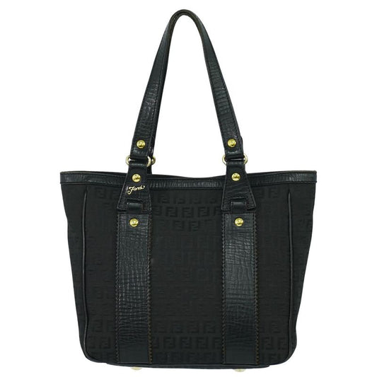 Authentic Fendi Zucchino Tote Handbag Canvas Black 8bh161 Zucchino Bag Pre-owned
