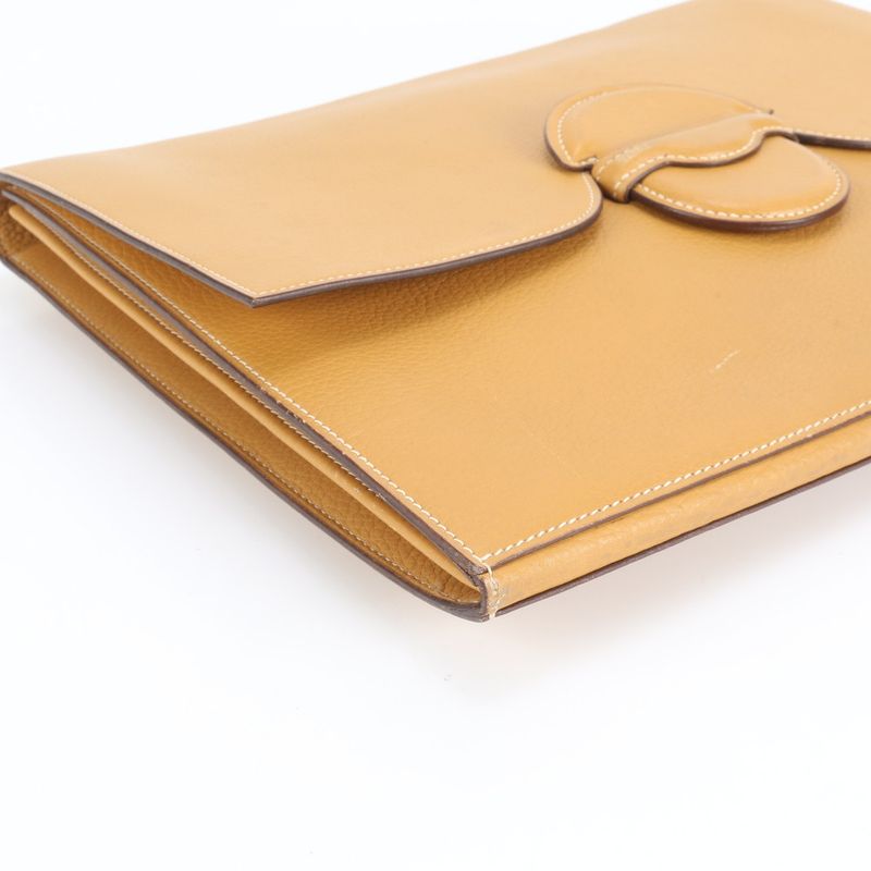 Hermes Phaco Marked O Leather Second Bag Clutch Pouch Commuter Business Beige