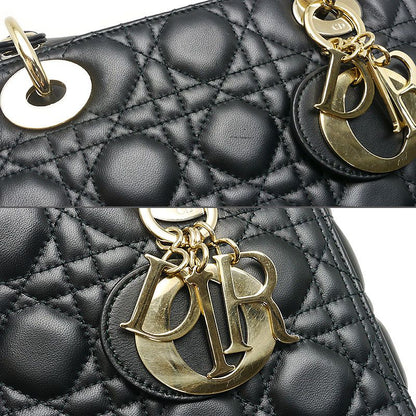 Dior Christian Dior Lady Dior Medium Bag Canage Black Gold Hardware 2WAY