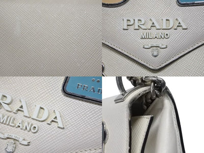 Prada Robot Monochrome Chain Shoulder Bag Saffiano Leather Ivory Silver — view 5