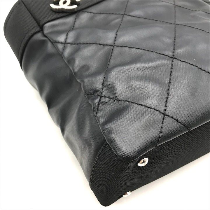 Chanel CC Logo Paris Biarritz PM Hand Bag Black Jacket
