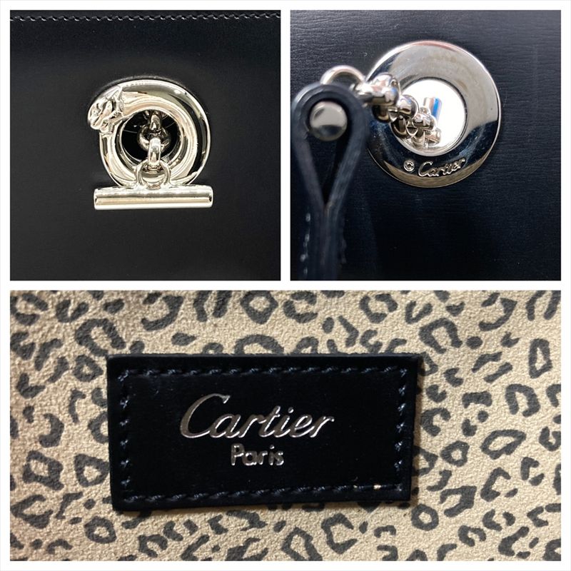 Cartier Panthère Tote Bag Leather L1000360 Black Silver Hardware Leopard A4