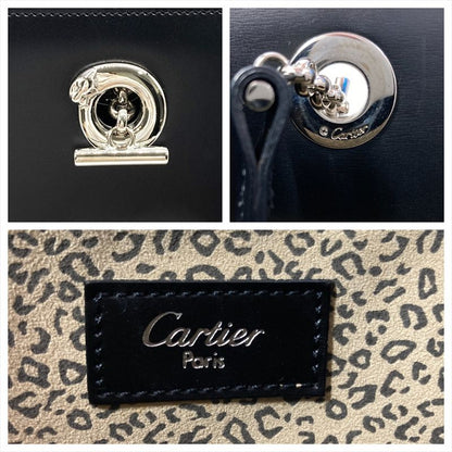 Cartier Panthère Tote Bag Leather L1000360 Black Silver Hardware Leopard A4