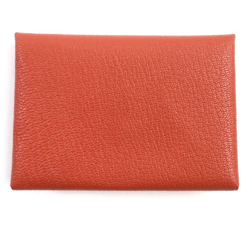  Hermes Calvi Duo Brick Silver Hardware Chevre Mizor Leather Coin Case W