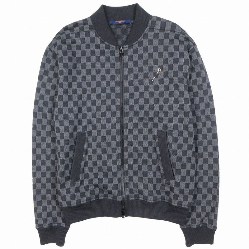 21aw Louis Vuitton Damier Jacquard Sweatshirt Bomber Jacket Blouson Zip Gray S