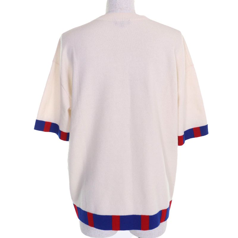 CHANEL P60520 100% Cashmere LA Pausa Coco Logo Short Sleeves Knit Ivory Blue