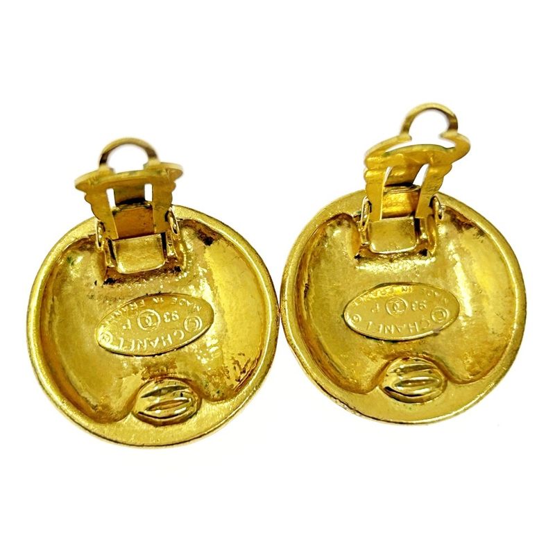 Chanel GP 93p Coco Mark Round Earrings Ladies Gold 369973 Earrings