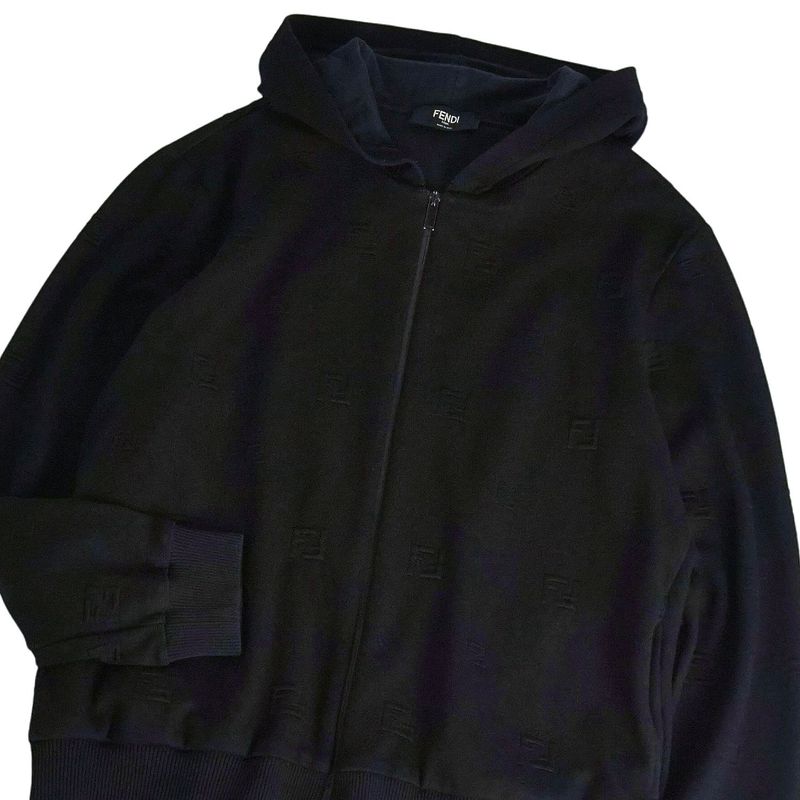 Fendi Sweatshirt Hoodie Zip Up Zucca Pattern FF