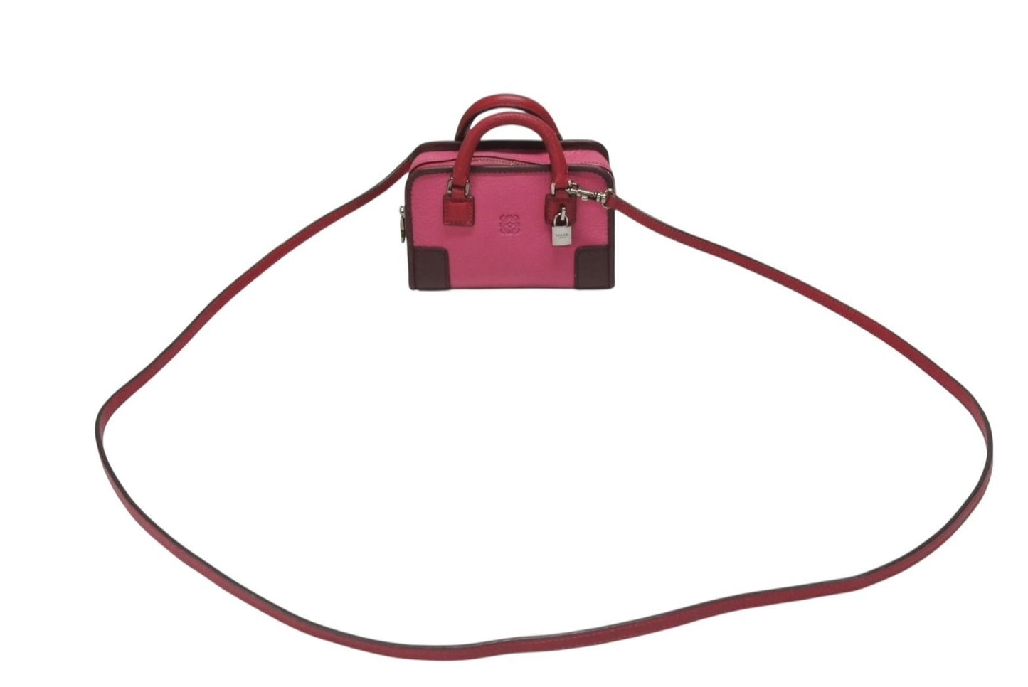 Loewe Amazona Micro Mini 2-Way Shoulder Bag Pouch Leather Pink Bordeaux Silver