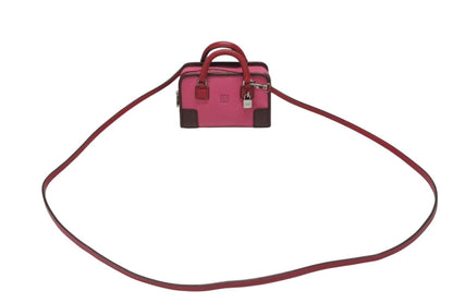 Loewe Amazona Micro Mini 2-Way Shoulder Bag Pouch Leather Pink Bordeaux Silver