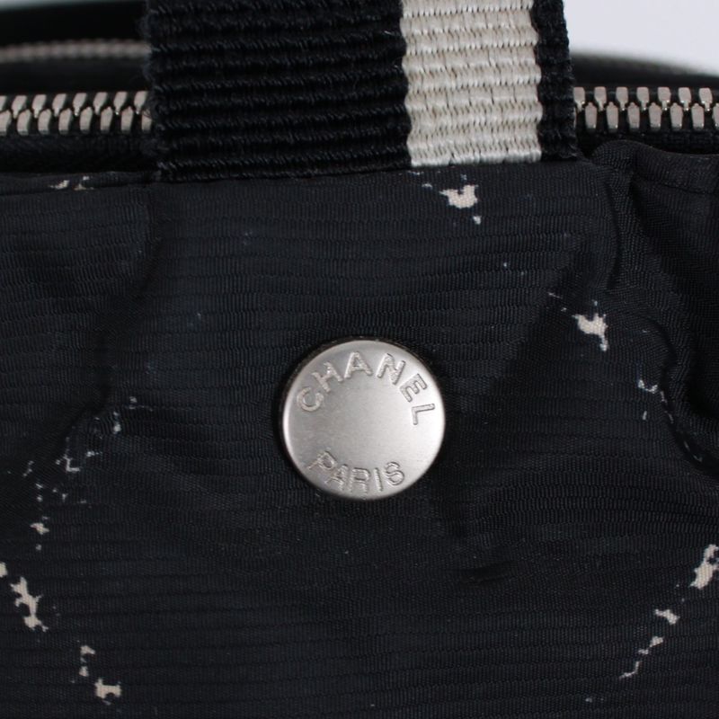 Chanel New Travel Line Mini Boston Nylon Black Handbag Silver