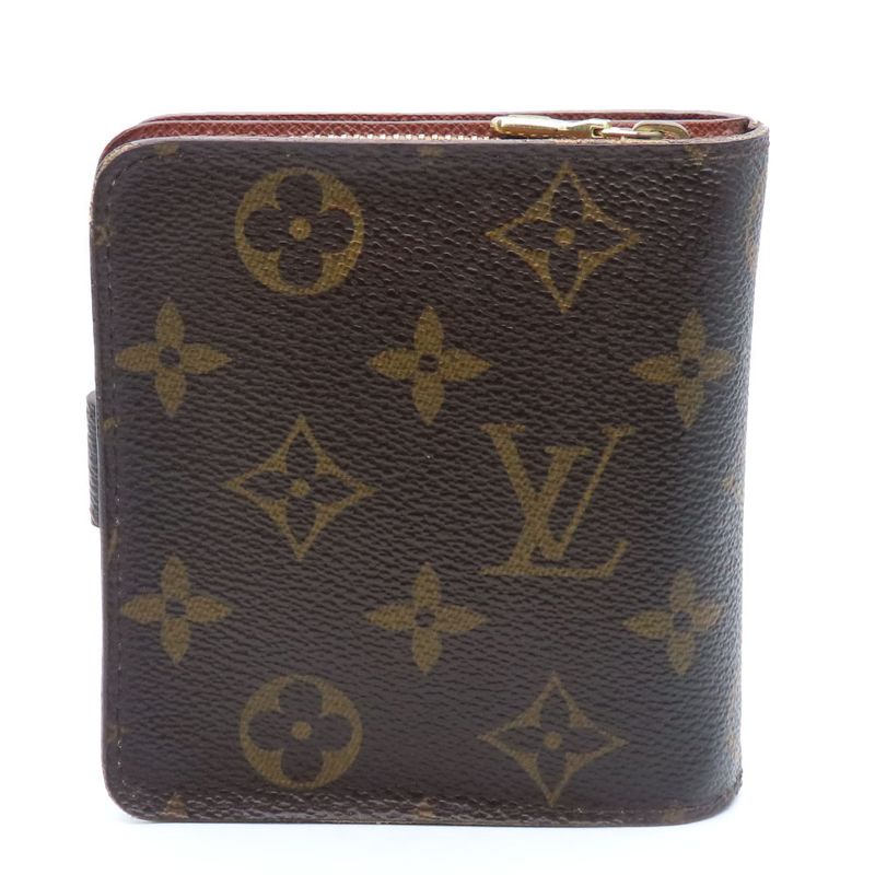 Louis Vuitton Bifold Wallet Compact Zip M61667 Monogram Brown Gold Hardware