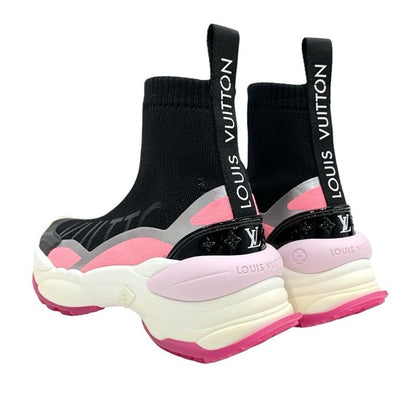 Louis Vuitton Run 55 Line Sneakers Shoes Fabric Rubber Black Pink Black Sock