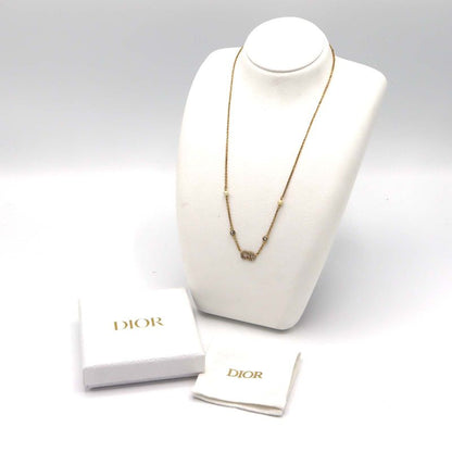Christian DIOR Necklace CD Logo Faux Pearl Approx 4.3g Gold Color Accessory