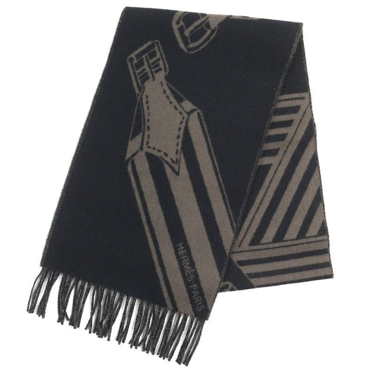Hermes H394808t Zigzag Sangle 100% Cashmere Shawl Scarf Black Basalt With Box