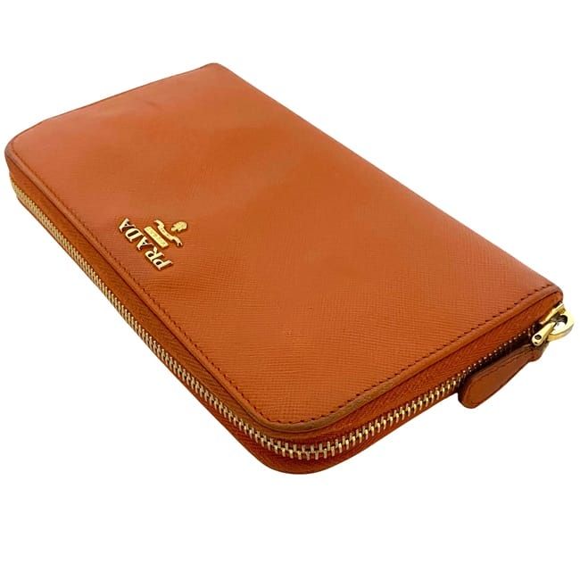 Prada Round Zipper Long Wallet Orange 1ml506 Wallet Saffiano