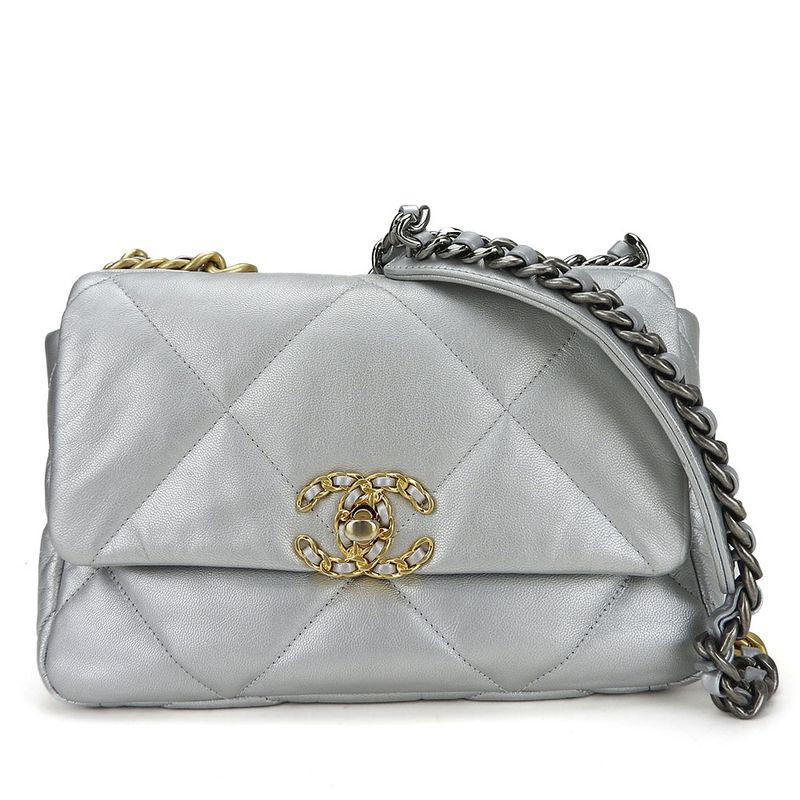 Chanel Shoulder Bag Chanel 19 As1160 Coco Mark Matelasse Leather Silver Gold