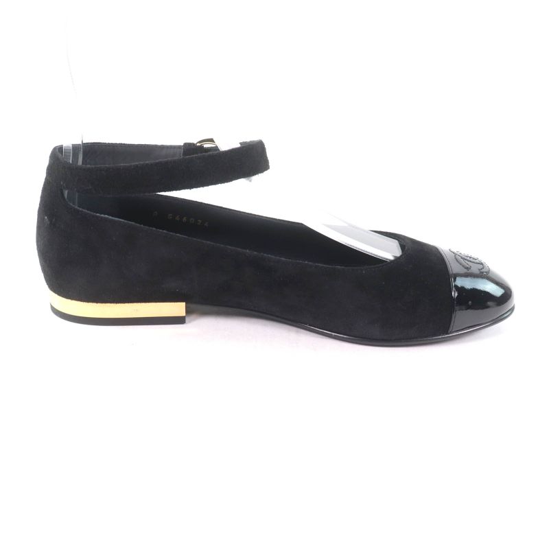 CHANEL 24K G46024 Coco Mark Mary Jane Patent Leather Use Ankle Strap Suede