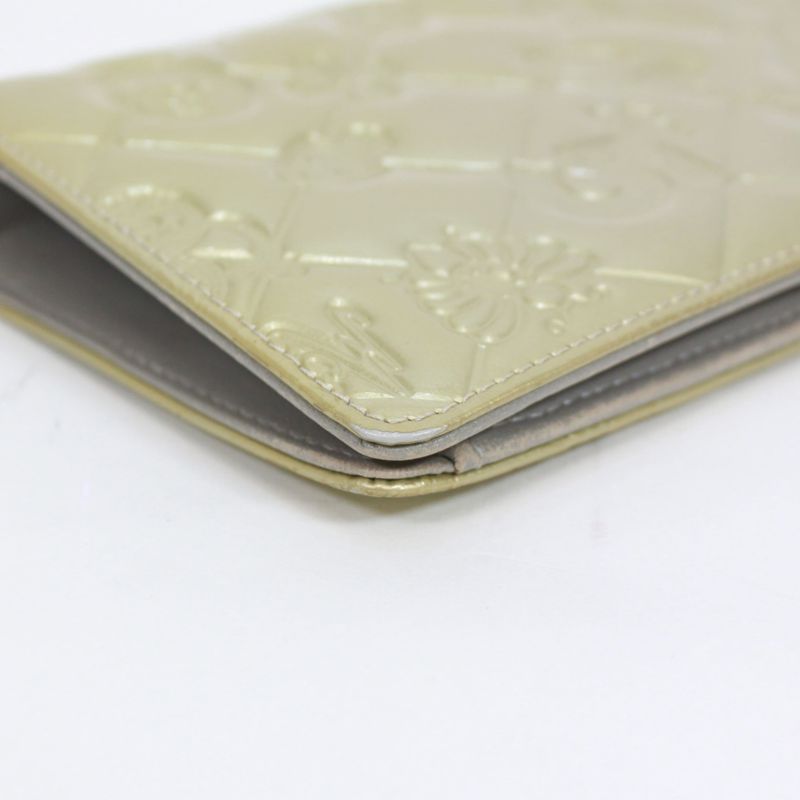 Chanel Bifold Long Wallet Enamel Light Yellow Wallet Silver