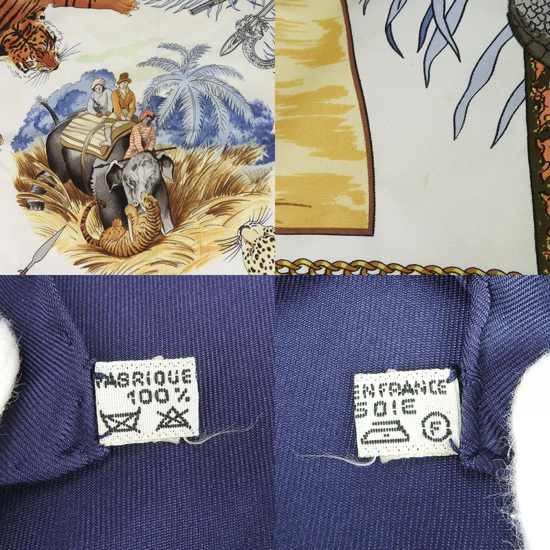 Hermes Scarf Carré 90 Silk Navy White Chasses Exotiques Accessories Women