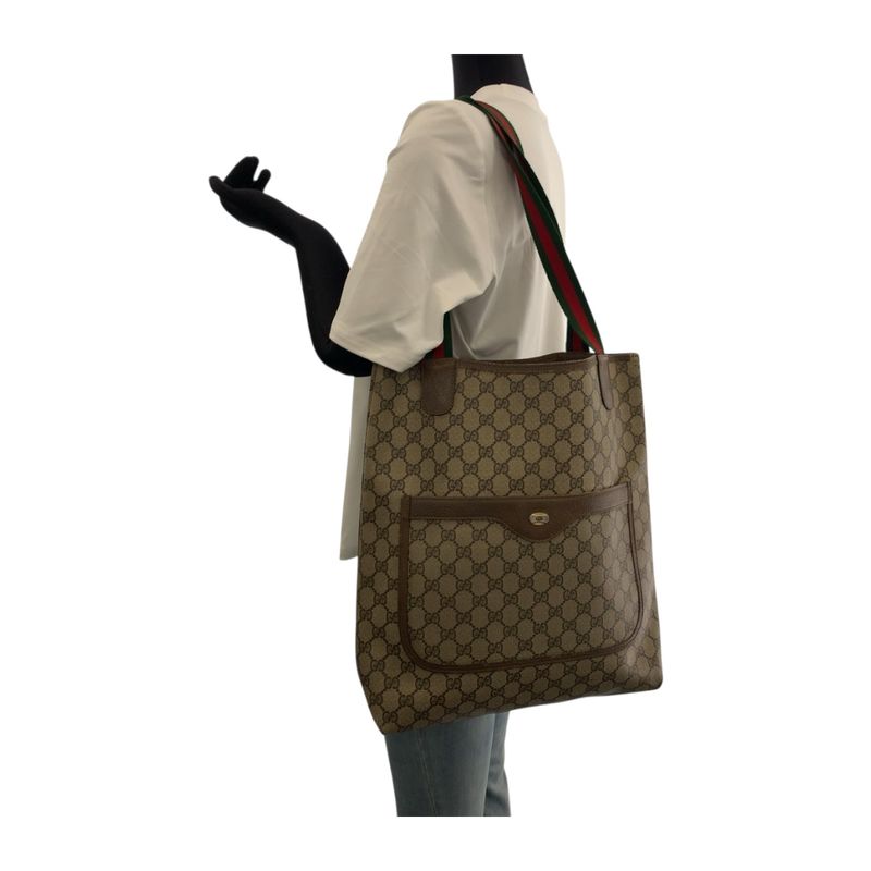 Gucci Old Gucci Sherry Line Beige Red Green GG Supreme Canvas 39 02 003 Tote