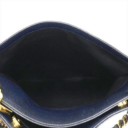 Chanel Triple Coco Mark Tote Bag Caviar Skin Navy Chain Shoulder Women
