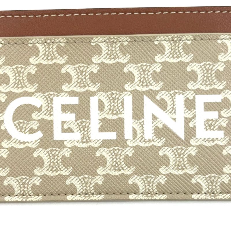 Celine Triomphe Logo Passcase Leather Brown Beige And White Card Case