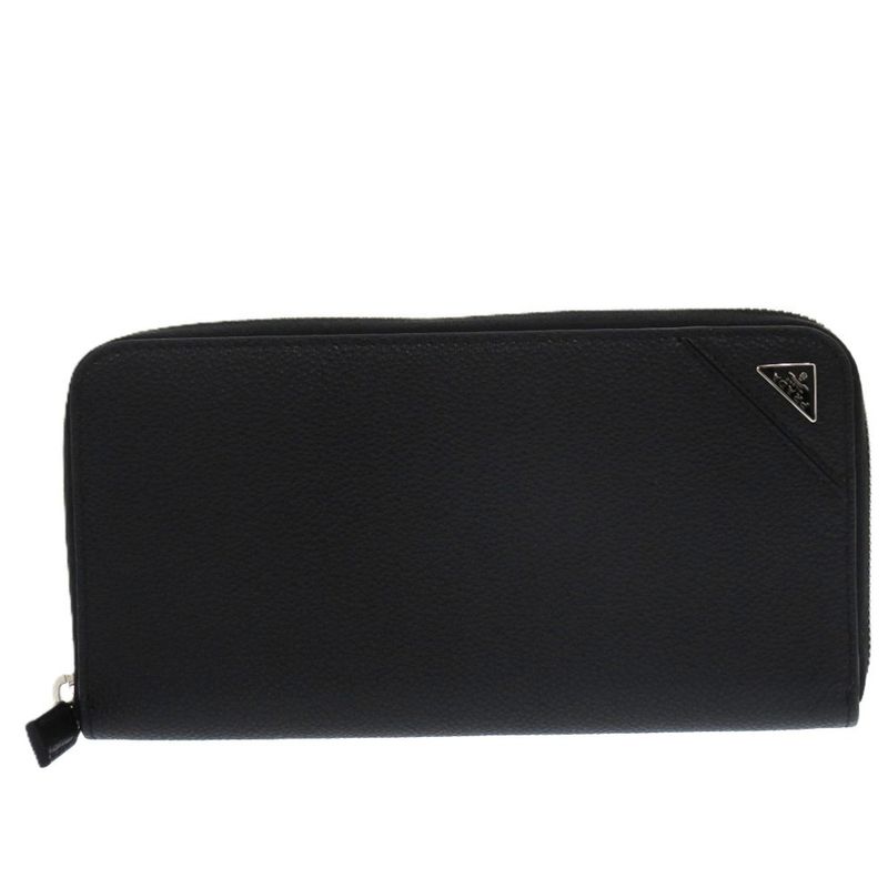 Prada Soft Calf Triangle 2ml317 Leather Black 0781 Black Long Wallet Prada