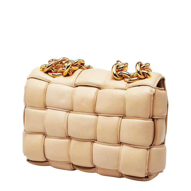 Bottega Veneta The Chain Cassette Shoulder Bag Handbag Beige Gold Leather Women