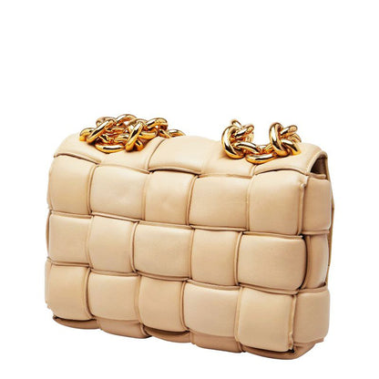 Bottega Veneta The Chain Cassette Shoulder Bag Handbag Beige Gold Leather Women
