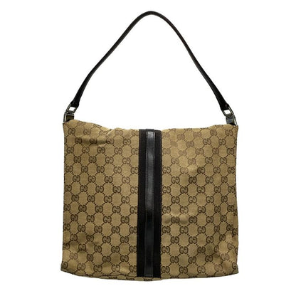 Gucci Handbag Jackie/gg Pattern 13355 Dark Brown And Beige Leather