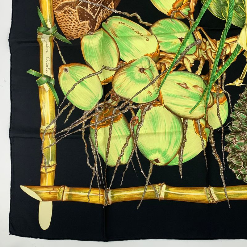 Hermes Carre 90 Jardin Creole Cles Or's Paradise Silk Scarf Black