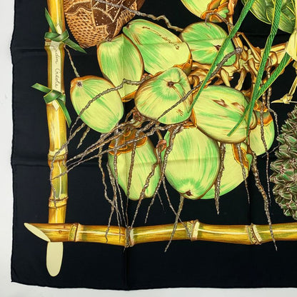 Hermes Carre 90 Jardin Creole Cles Or's Paradise Silk Scarf Black