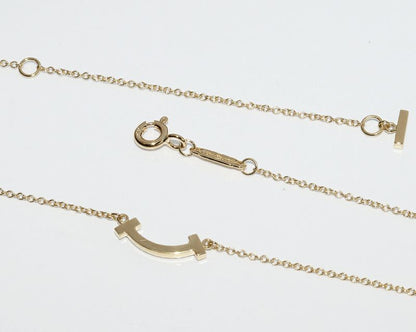 Tiffany & Co Pendant Necklace 18K Yellow Gold Diamond 003ct T-smile Pendant