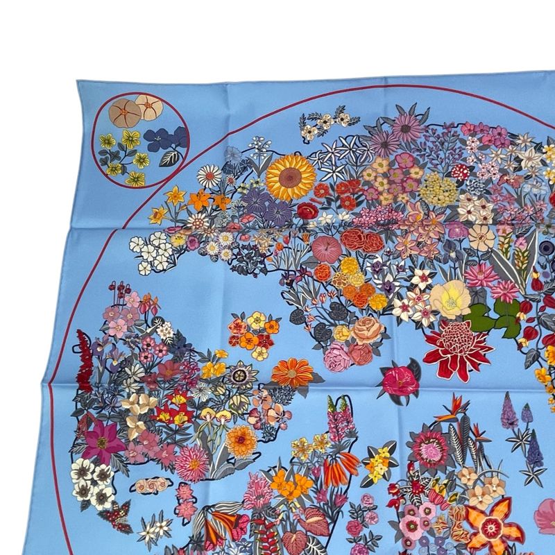 Hermes Scarf 2023 Carre 90 Planifleurs Silk Blue With Box