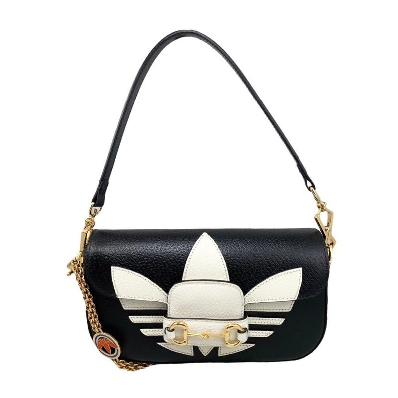 Gucci X Adidas Collaboration Shoulder Bag Horsebit 722009 Logo Chain Black