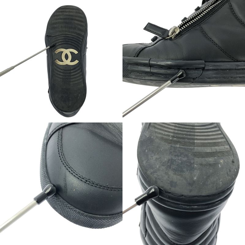 Chanel | Coco Mark Side Zip Leather Lace-up Sneakers | 42 | Black | Men's