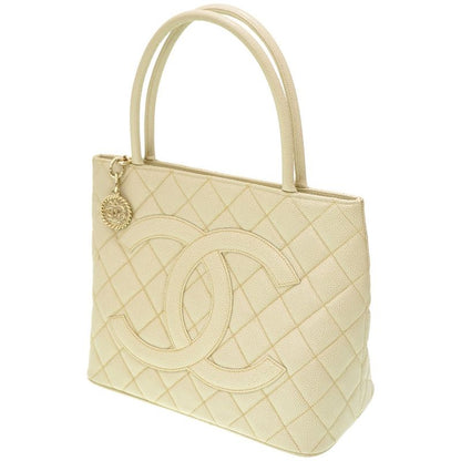 Chanel Reprint Tote Caviar Skin Ivory Grey Gold Hardware Tote Bag 0088chanel