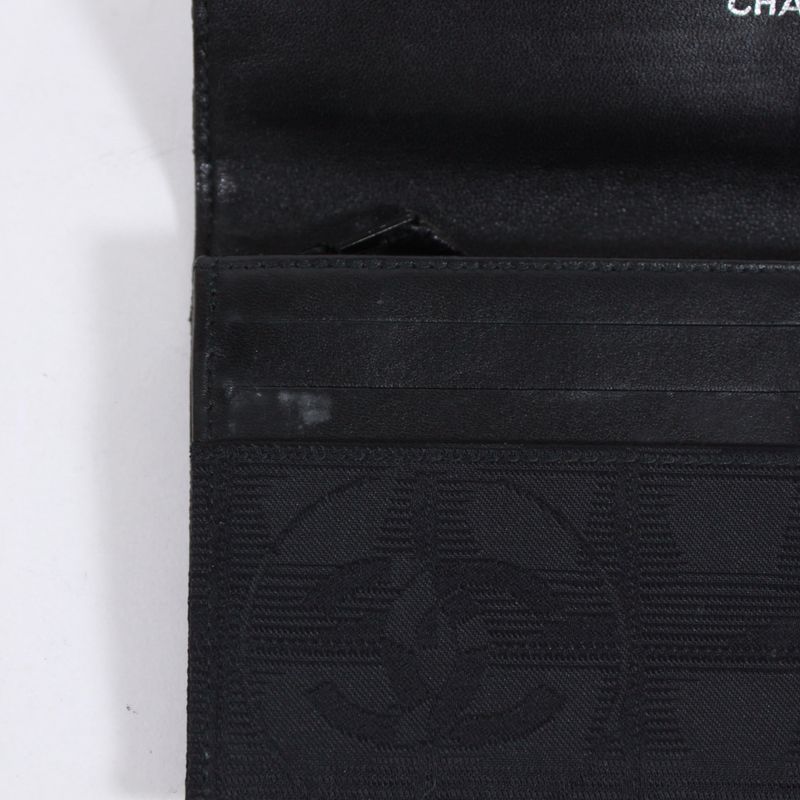 Chanel New Travel Line Leather X Nylon Black Wallet Black A15788