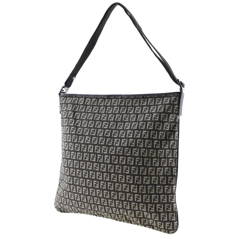 Fendi One Shoulder Zucchino Canvas Brown Unisex Shoulder Bag