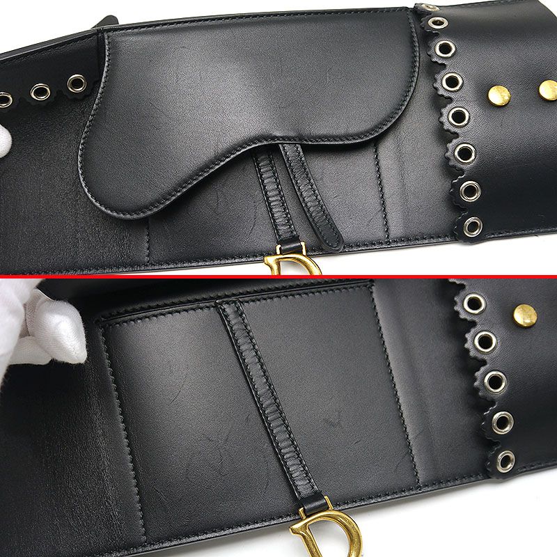 Dior Saddle Belt Waist Mark Leather Black *worn