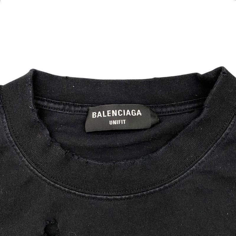 Balenciaga Long Sleeve Long T-Shirt Damaged Logo 681046 5 Size Black Orange