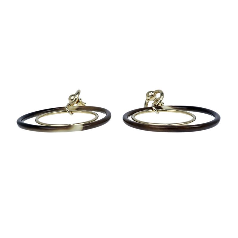Hermes Amulet Duo Earrings Buffalo Horn Brown Gold Hardware Accessories